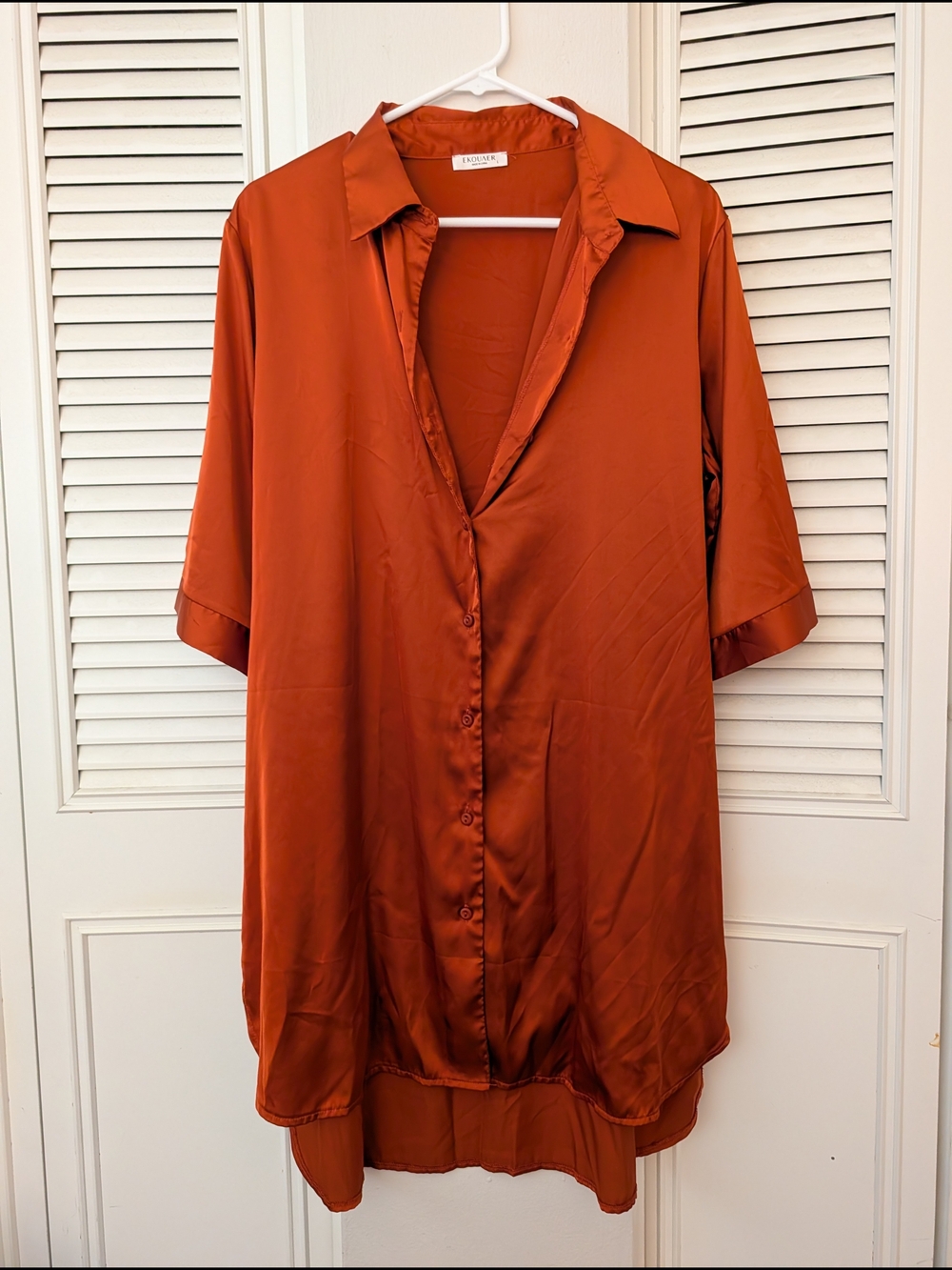 Satin Rust Button-Down Shirt Dress - Unbranded